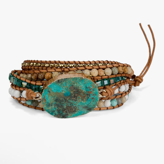 •Ocean Jasper• Leather Wrap Bracelet