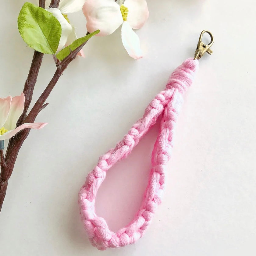 Pink Macrame Keychain Wristlet